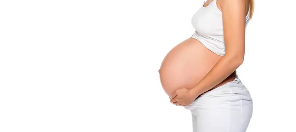 Bela Jovem Grávida Cuidando Sua Barriga Expectativa Futura Mãe Maternidade — Fotografia de Stock