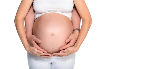 Bauch Einer Schwangeren Frau Umgeben Von Der Hand Eines Mannes — Stockfoto