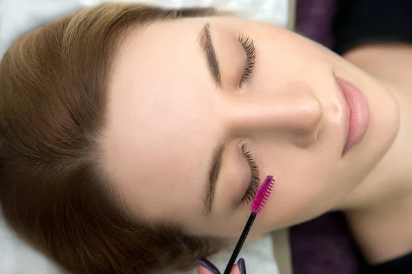 Eyelash Care Treatment Procedures: Staining, Curling, Laminating and  Extension for Lashes.  Beauty Model with Perfect Fresh Skin and Long Eyelashes. Skincare, Spa and Wellness. Close up.