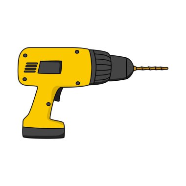 Kablosuz matkap karikatür tasarımı. inşaat malzemeleri sembolü.