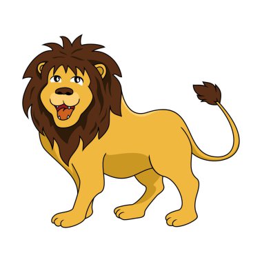 Sevimli aslan çizgi film tasarımı. Orman yırtıcısı sembolü.