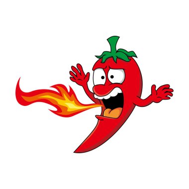 Kırmızı biber maskotu çizgi film tasarımı. Baharatlı yemek konsepti.