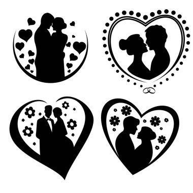 Davetiye kartı için çift silueti dizaynı.