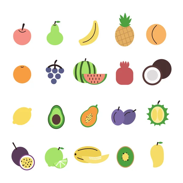 Grande Conjunto Frutas Estilo Plano Ilustração Vetorial — Vetor de Stock