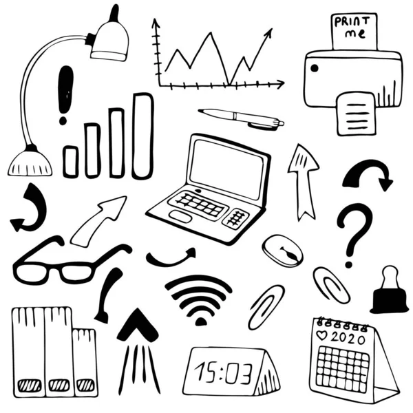 Business Set Work Set Work Home Handgezeichnete Elemente Vektorillustration — Stockvektor