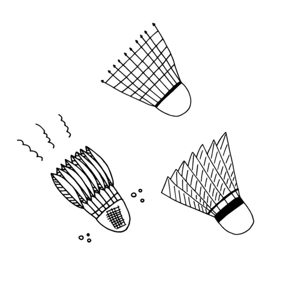 Handgezeichnete Federhähne Badminton Vektorillustration — Stockvektor