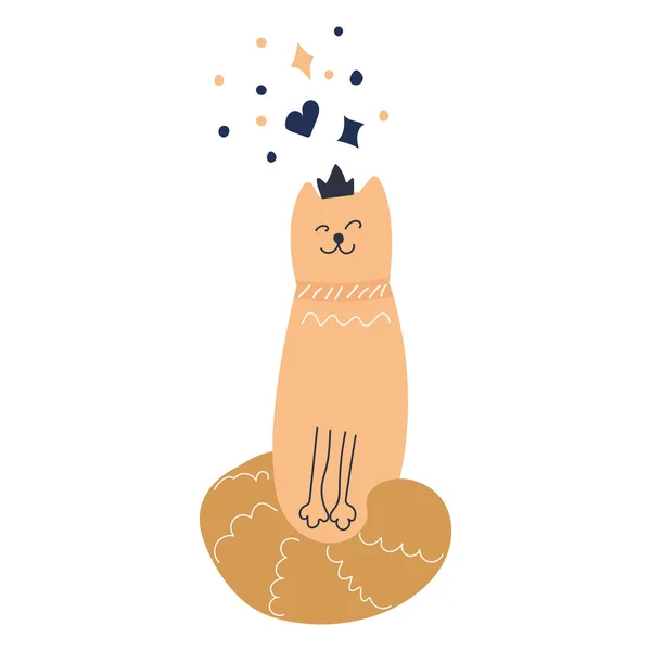 Gato Bonito Com Pequeno Sorriso Coroa Sonho Ilustração Vetorial Isolada — Vetor de Stock