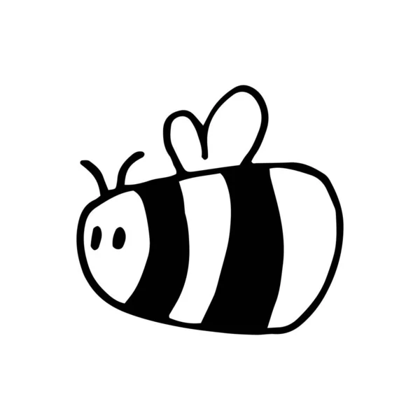 Linda Abeja Dibujada Mano Ilustración Vectorial Garabato Negro — Vector de stock