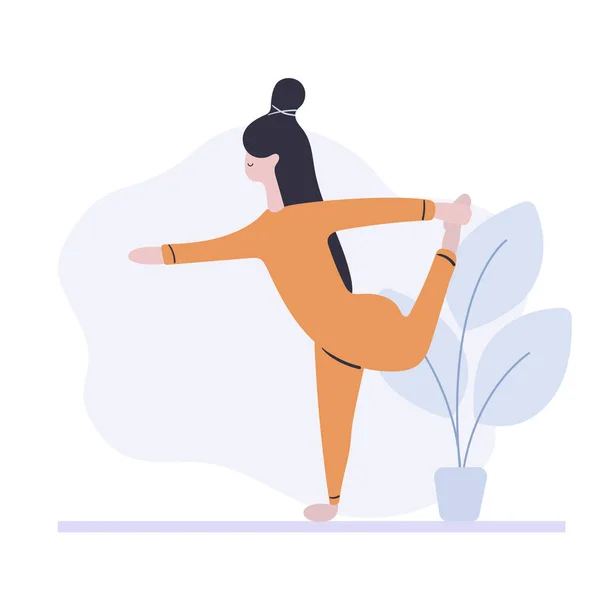 Mujer Haciendo Ejercicio Físico Yoga Pilates Clases Deporte Ilustración Vectorial — Vector de stock