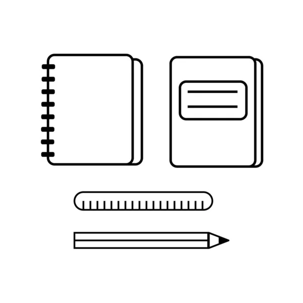 Quaderno Quaderno Icona Del Copybook Righello Matita Ritorno Scuola Elementi — Vettoriale Stock