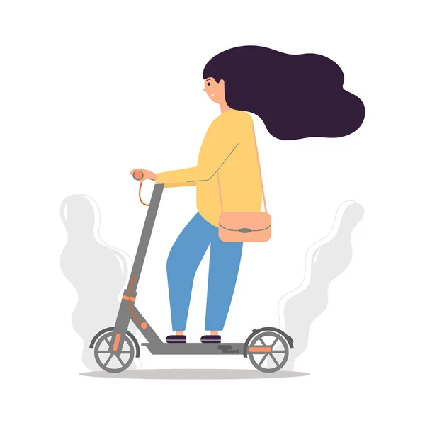 Jeune Femme Avec Sac Bandoulière Scooter Électrique Type Transport Urbain — Image vectorielle