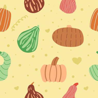 El çizimi balkabaklarının hoş, pürüzsüz deseni. Düz Çizim.