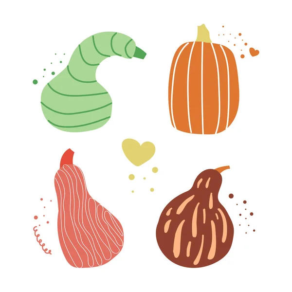 Handgezeichnete Kürbisse Süß Und Süß Halloween Ernte Herbstkonzept Flache Vektorabbildung — Stockvektor