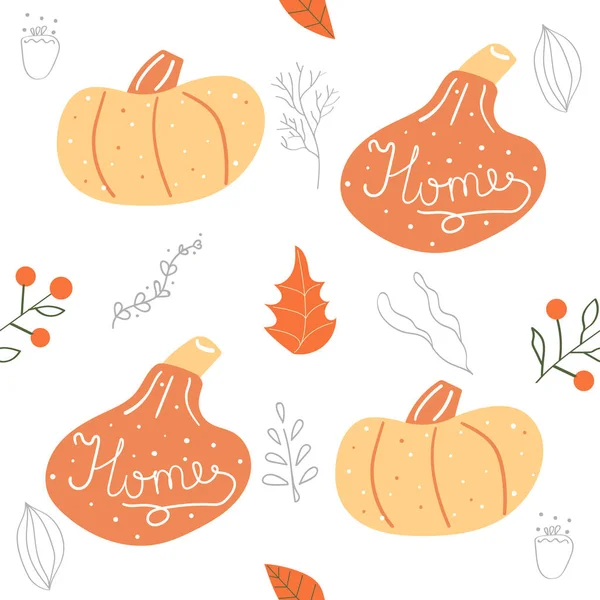 Sömlöst Mönster Apelsinpumpor Och Blomsterinslag Platt Illustration Halloween Höst Mysig — Stock vektor