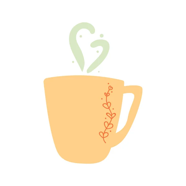 Copo Desenhado Mão Com Chá Café Bebida Quente Bonito Ilustração —  Vetores de Stock