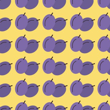 Sarı arkaplanda pürüzsüz erik deseni.