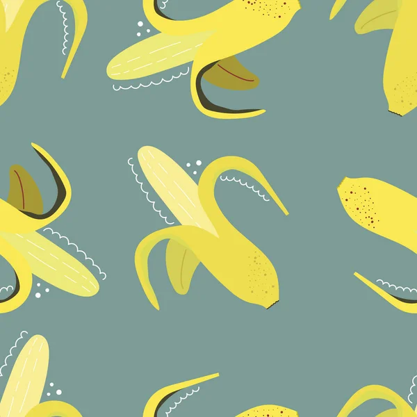 Sömlöst Mönster Färska Gula Bananer Handritad Platt Illustration — Stock vektor