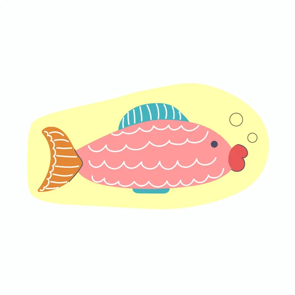 Cute Fun Hand Drawn Fish Nursery Design Flat Illustration — Stock Vector