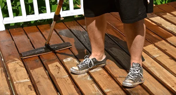 Large Sponge End Broom Handle Used Apply Varnish Deck — Stock Photo, Image