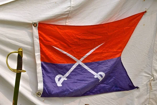 Uma Bandeira Única Era Guerra Civil Banner Baioneta Está Frente — Fotografia de Stock