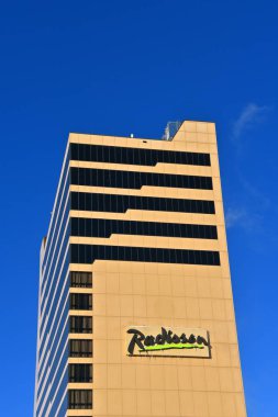 Fargo, Kuzey Dakota, 7 Şubat 2019: Fargo Radisson Hotel Radisson Hotel grubunun bir Uluslararası Otel Zinciri bulunmaktadır. Jin Jiang tarafından liderliğindeki konsorsiyum tarafından sahip olunan.