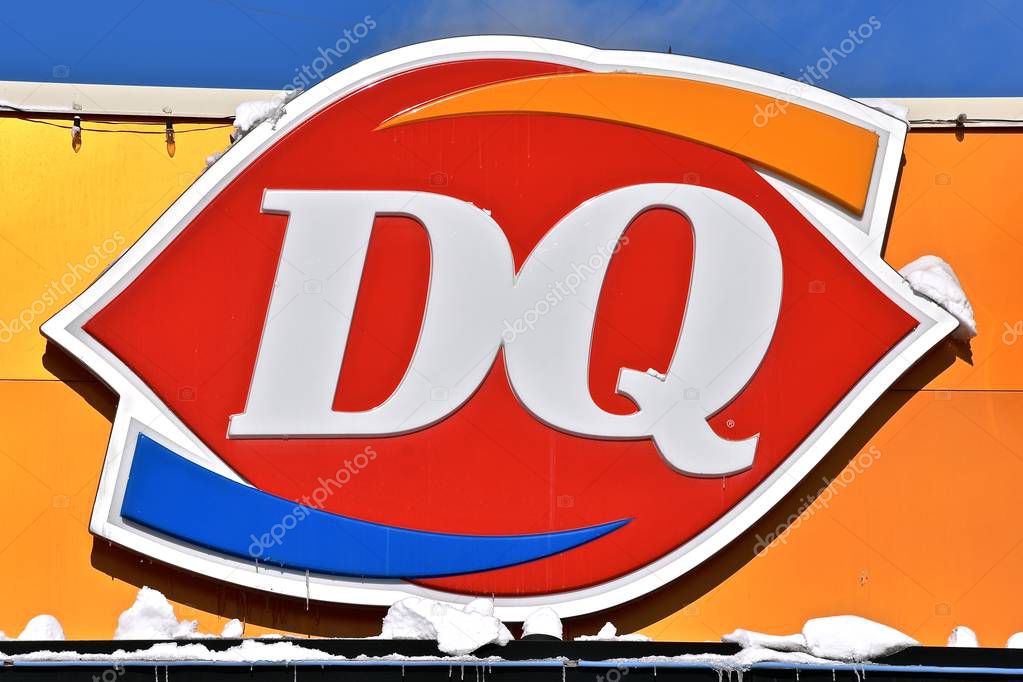 MOORHEAD, MINNESOTA, February 7, 2019: The DQ logo represents a restaurant which is a franchise of Dairy Queen, a chain of soft serve ice cream and fan-food restaurants owned by International Dairy Queen, Inc., a subsidiary of Berkshire Hathaway.