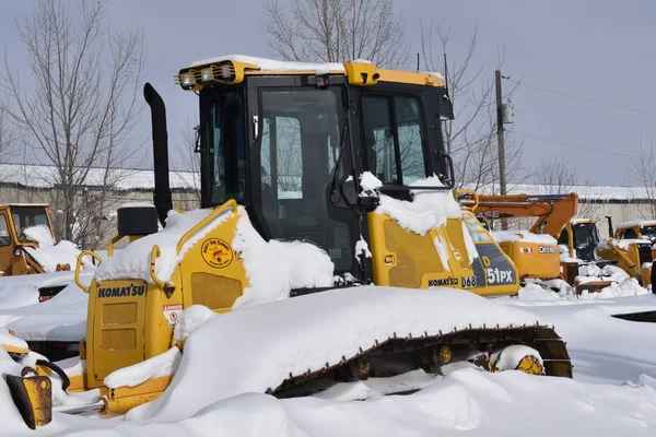 Moorhead Minnesota 2019 Február 51Px Hóval Borított Buldózer Egy Olyan — Stock Fotó