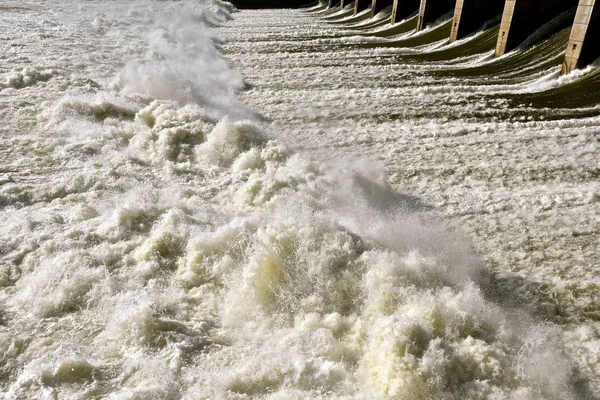 White Foam Created Water Flows Spillways Huge Dam — Stock Photo, Image