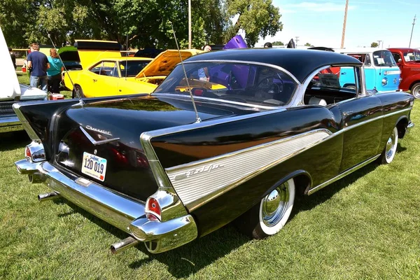 Yankton South Dakota Αυγούστου 2019 Αποκατεστημένο Μαύρο Chevy 1957 Παρουσιάζεται — Φωτογραφία Αρχείου