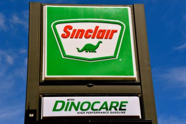 Yankkton, Güney Dakota, 18 Ağustos 2019: Dino, Sinclair, Sinclair Petrol Şirketi 'nin maskotudur, 1916 yılında Harry F. Sinclair tarafından Sinclair Petrol ve Rafineri Şirketi adıyla kurulmuştur.