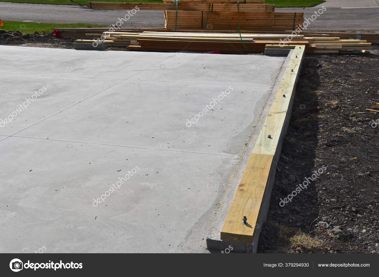 Foundation Newly Poured Slab Garage Has Sill Plate Sole Plate — Stock