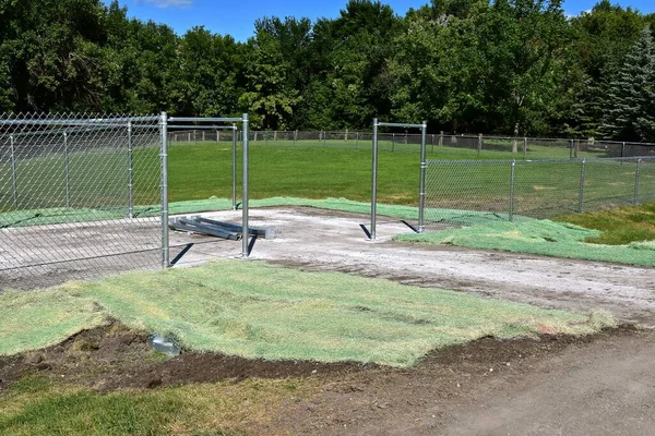 Filet Herbe Été Placé Sur Entrée Une Nouvelle Entrée Parc — Photo