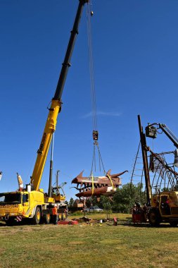 REGENT, NORTH DAKOTA, 17 Ağustos 2020: The Enchanted Highway of Regent ND, Gary Greff 'in dünyanın en büyük hurda metal heykellerinden oluşan bir koleksiyon.