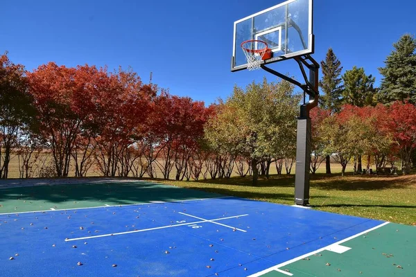 Meia Quadra Basquete Livre Com Piso Exterior Uma Cruz Com — Fotografia de Stock