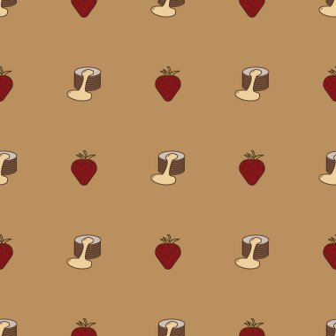 Basit çilek ve krep simgeleriyle kusursuz vektör deseni. Poster, afiş, kumaş için besin örnekleri.