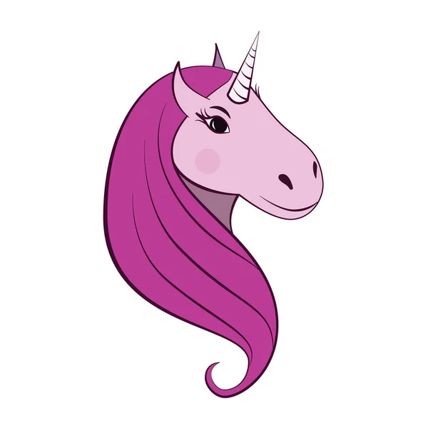 Testa Unicorno Cartone Animato Con Criniera Rosa Con Rossore Sulle — Vettoriale Stock