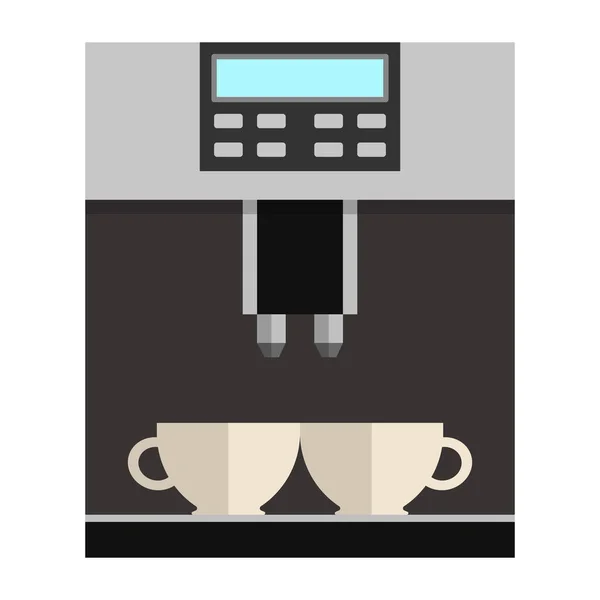 Kaffebryggare Med Display Och Två Kaffekoppar Vektor Illustration Isolerad Vit — Stock vektor