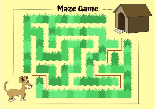 Hund Och Doghouse Maze Educational Spel För Barn Hjälp Hunden — Stock vektor