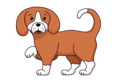 Beyaz pençeli komik küçük kahverengi köpek. Vektör illüstrasyonu beyaz arkaplanda izole edildi.