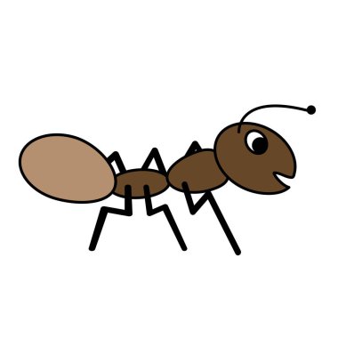 Çocuklar için kahverengi karınca çizimi. Beyaz arkaplanda izole