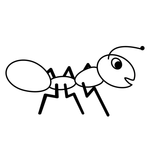 Boyama Sayfası Çocuklar Için Karınca Karikatürü Çizimi Beyaz Arkaplanda Izole — Stok Vektör