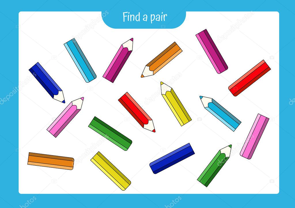 Worksheet for kids preschool activities. onnect the halves of the pencils by color. Vector illustraion.