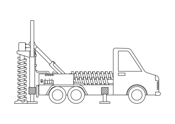 Tracé Camion Forage Isolé Sur Fond Blanc Coloriage Illustration Vectorielle — Image vectorielle