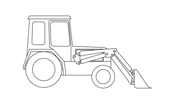 Främre Skopan Traktor Kontur Isolerad Vit Bakgrund Färgläggningssida Vektorillustration — Stock vektor