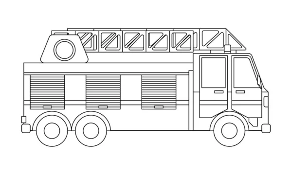 Vue Latérale Machine Incendie Isolée Sur Fond Blanc Coloriage Illustration — Image vectorielle