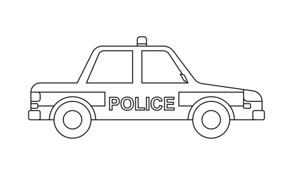 警车侧景轮廓孤立在白色背景上 彩色页面 矢量说明 — 图库矢量图片