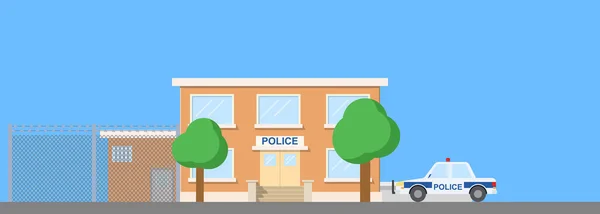 近くに警察署がある フラットスタイルカラフルなベクトルイラスト — ストックベクタ