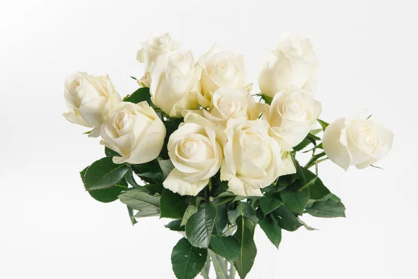 Bouquet Splendide Rose Bianche Sfondo Bianco — Foto Stock