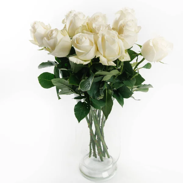 Bouquet Splendide Rose Bianche Sfondo Bianco — Foto Stock