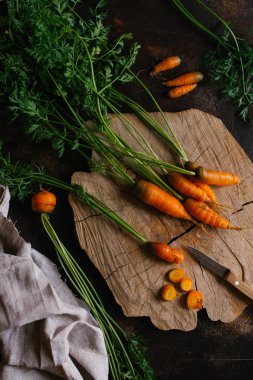 Havuç ve karanlık bir arka plan üzerinde sebze